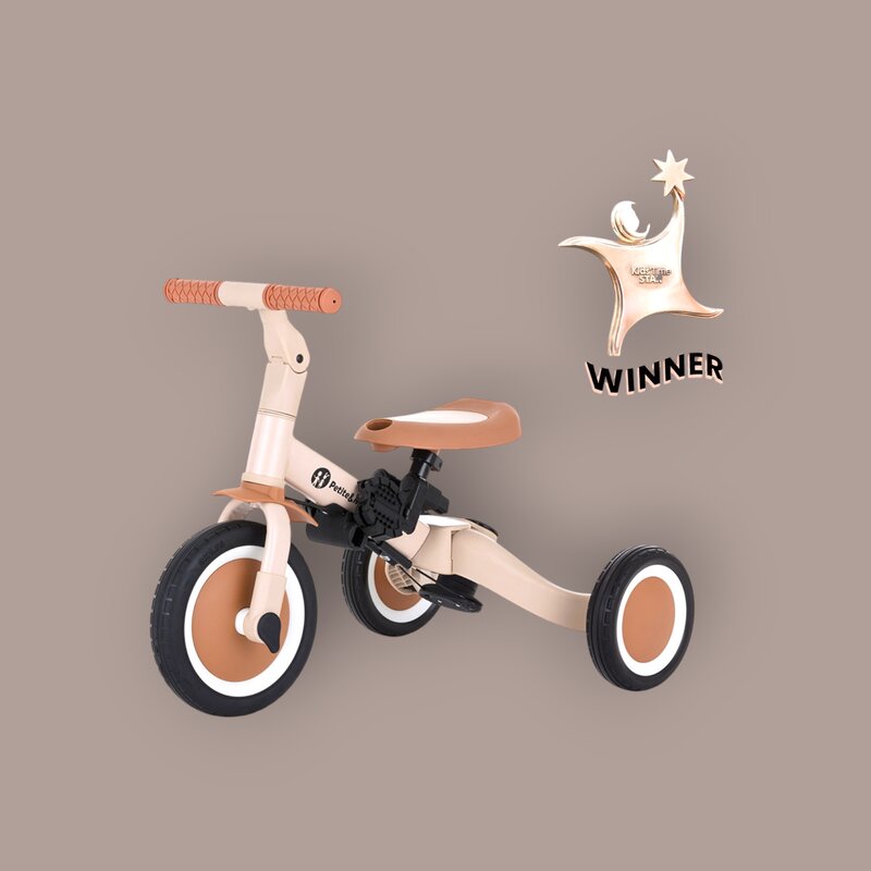 Tricicleta, Petite&Mars, Turbo, 5 in 1, Multifunctionala, Vehicul de impins, Bicicleta cu/fara pedale, Cu maner de ghidaj, Detasabil, Roti din cauciuc, Pana la 25 kg, 1.5-5 ani, Bej - gogobaby.ro