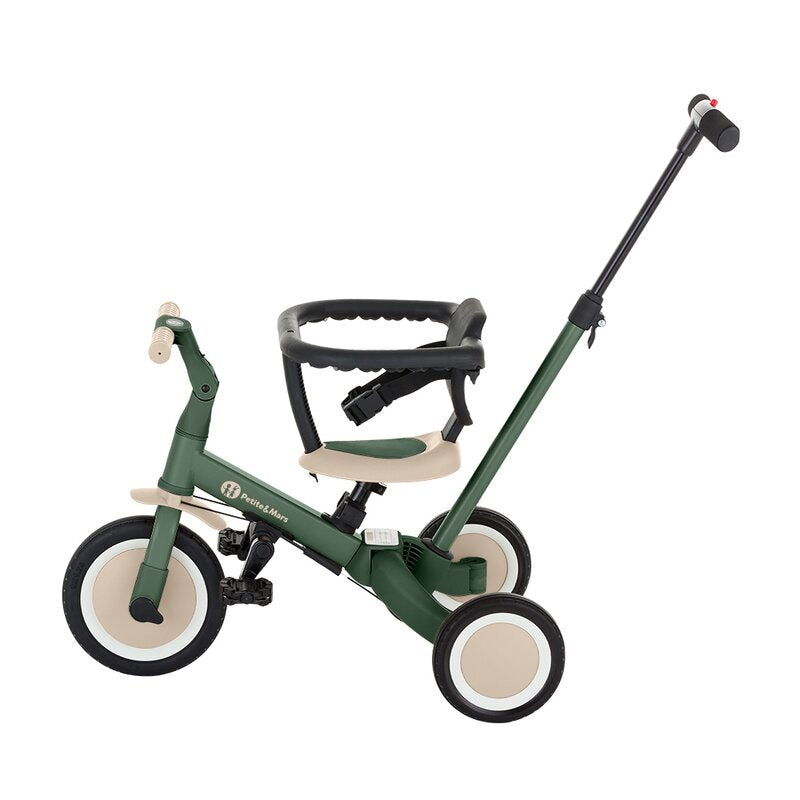 Tricicleta, Petite&Mars, Turbo, 5 in 1, Multifunctionala, Vehicul de impins, Bicicleta cu/fara pedale, Cu maner de ghidaj, Detasabil, Roti din cauciuc, Pana la 25 kg, 1.5-5 ani, Verde - gogobaby.ro