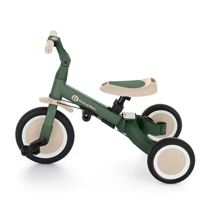 Tricicleta, Petite&Mars, Turbo, 5 in 1, Multifunctionala, Vehicul de impins, Bicicleta cu/fara pedale, Cu maner de ghidaj, Detasabil, Roti din cauciuc, Pana la 25 kg, 1.5-5 ani, Verde - gogobaby.ro