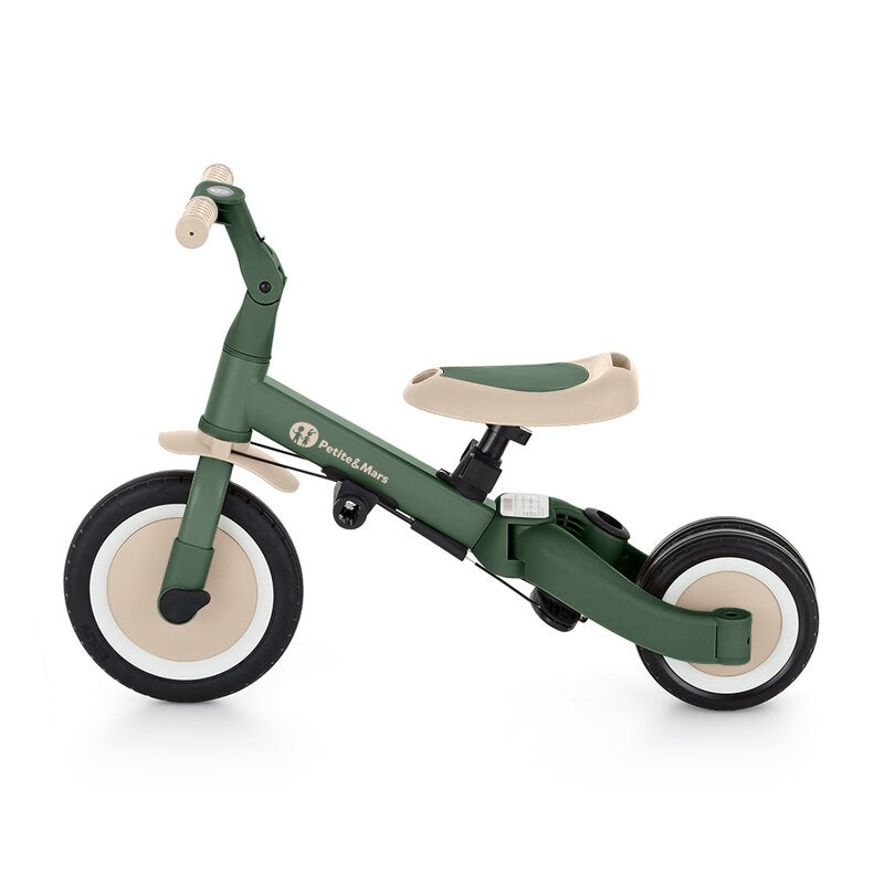 Tricicleta, Petite&Mars, Turbo, 5 in 1, Multifunctionala, Vehicul de impins, Bicicleta cu/fara pedale, Cu maner de ghidaj, Detasabil, Roti din cauciuc, Pana la 25 kg, 1.5-5 ani, Verde - gogobaby.ro