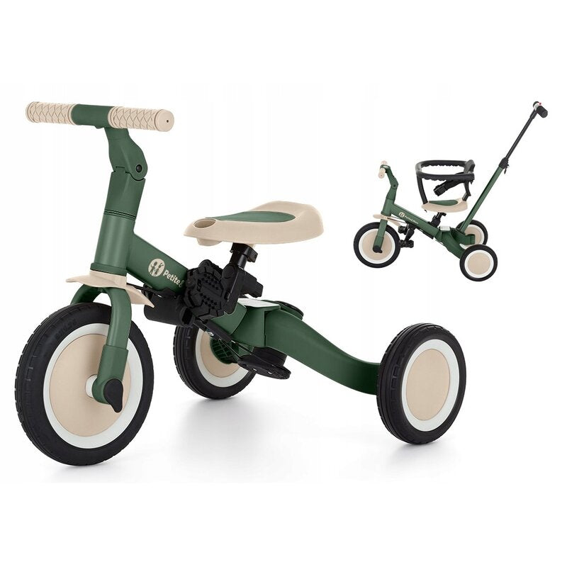 Tricicleta, Petite&Mars, Turbo, 5 in 1, Multifunctionala, Vehicul de impins, Bicicleta cu/fara pedale, Cu maner de ghidaj, Detasabil, Roti din cauciuc, Pana la 25 kg, 1.5-5 ani, Verde - gogobaby.ro