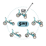 Tricicleta, Petite&Mars, Turbo, Editie limitata, 5 in 1, Multifunctionala, Vehicul de impins, Bicicleta cu/fara pedale, Cu maner de ghidaj, Detasabil, Roti din cauciuc, Pana la 25 kg, 1.5-5 ani, Dino Park