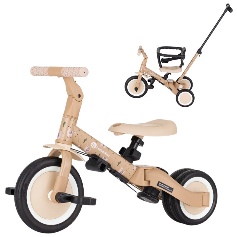 Tricicleta, Petite&Mars, Turbo, Editie limitata, 5 in 1, Multifunctionala, Vehicul de impins, Bicicleta cu/fara pedale, Cu maner de ghidaj, Detasabil, Roti din cauciuc, Pana la 25 kg, 1.5-5 ani, Llama Vibes