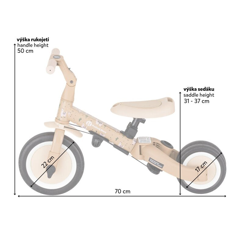 Tricicleta, Petite&Mars, Turbo, Editie limitata, 5 in 1, Multifunctionala, Vehicul de impins, Bicicleta cu/fara pedale, Cu maner de ghidaj, Detasabil, Roti din cauciuc, Pana la 25 kg, 1.5-5 ani, Llama Vibes