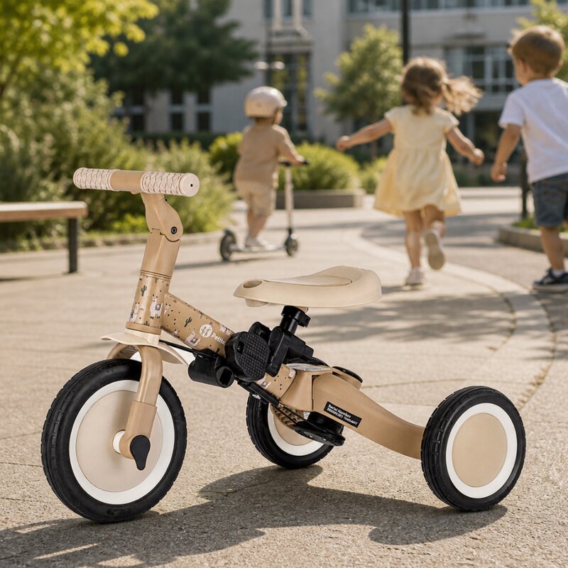 Tricicleta, Petite&Mars, Turbo, Editie limitata, 5 in 1, Multifunctionala, Vehicul de impins, Bicicleta cu/fara pedale, Cu maner de ghidaj, Detasabil, Roti din cauciuc, Pana la 25 kg, 1.5-5 ani, Llama Vibes
