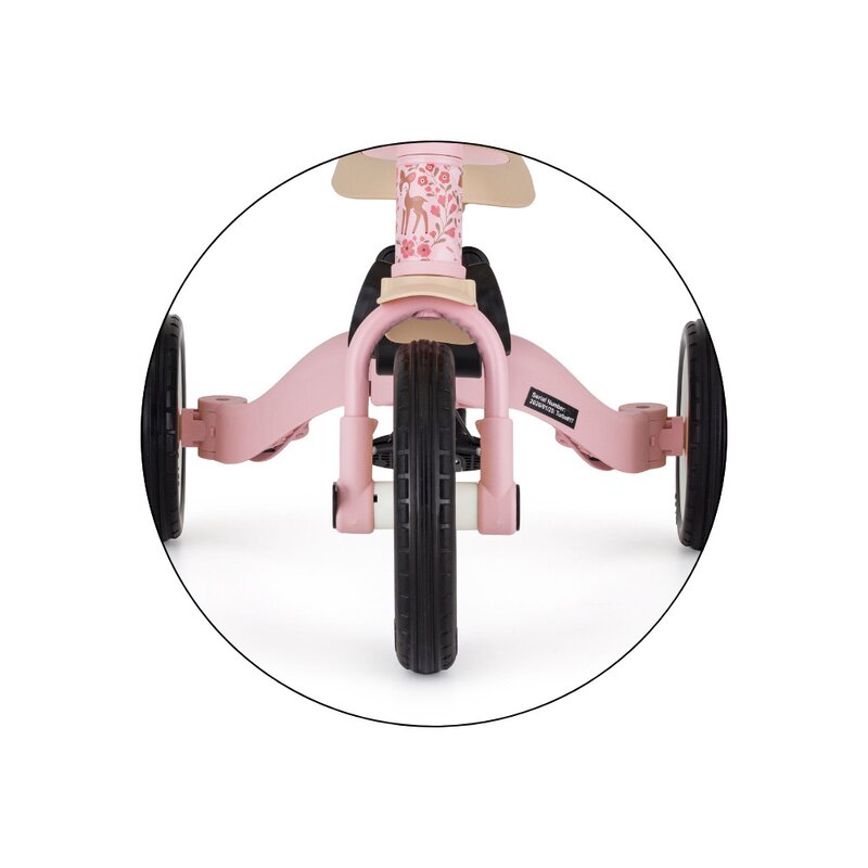 Tricicleta, Petite&Mars, Turbo, Editie limitata, 5 in 1, Multifunctionala, Vehicul de impins, Bicicleta cu/fara pedale, Cu maner de ghidaj, Detasabil, Roti din cauciuc, Pana la 25 kg, 1.5-5 ani, Rosy Wilderness