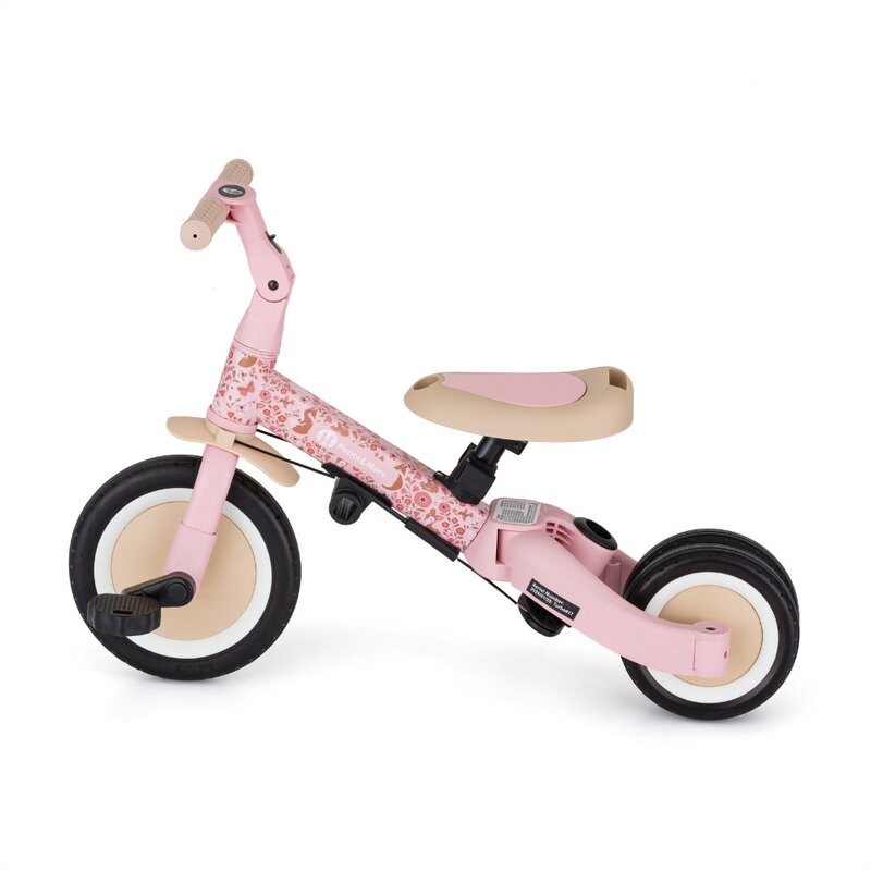 Tricicleta, Petite&Mars, Turbo, Editie limitata, 5 in 1, Multifunctionala, Vehicul de impins, Bicicleta cu/fara pedale, Cu maner de ghidaj, Detasabil, Roti din cauciuc, Pana la 25 kg, 1.5-5 ani, Rosy Wilderness