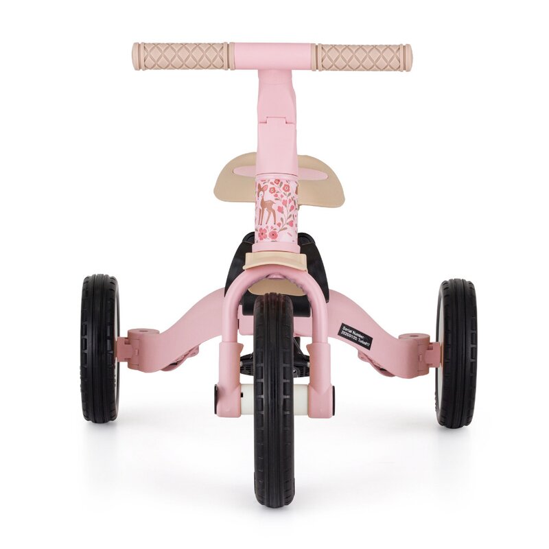 Tricicleta, Petite&Mars, Turbo, Editie limitata, 5 in 1, Multifunctionala, Vehicul de impins, Bicicleta cu/fara pedale, Cu maner de ghidaj, Detasabil, Roti din cauciuc, Pana la 25 kg, 1.5-5 ani, Rosy Wilderness