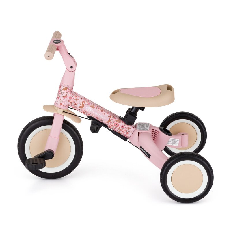 Tricicleta, Petite&Mars, Turbo, Editie limitata, 5 in 1, Multifunctionala, Vehicul de impins, Bicicleta cu/fara pedale, Cu maner de ghidaj, Detasabil, Roti din cauciuc, Pana la 25 kg, 1.5-5 ani, Rosy Wilderness