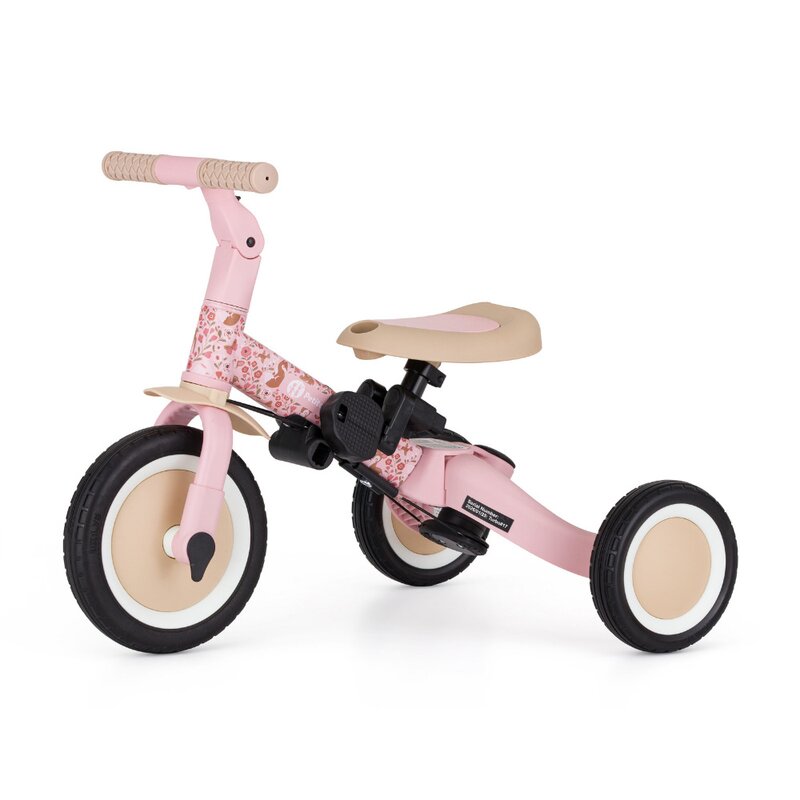 Tricicleta, Petite&Mars, Turbo, Editie limitata, 5 in 1, Multifunctionala, Vehicul de impins, Bicicleta cu/fara pedale, Cu maner de ghidaj, Detasabil, Roti din cauciuc, Pana la 25 kg, 1.5-5 ani, Rosy Wilderness