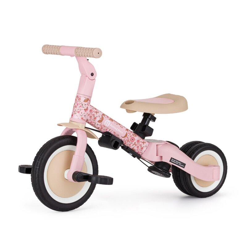 Tricicleta, Petite&Mars, Turbo, Editie limitata, 5 in 1, Multifunctionala, Vehicul de impins, Bicicleta cu/fara pedale, Cu maner de ghidaj, Detasabil, Roti din cauciuc, Pana la 25 kg, 1.5-5 ani, Rosy Wilderness