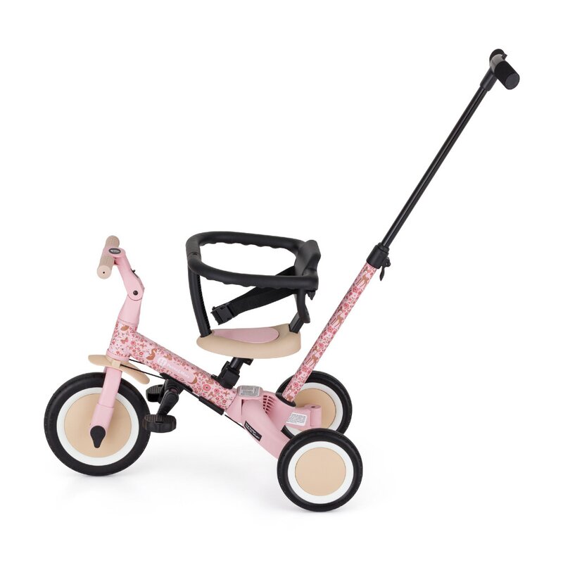 Tricicleta, Petite&Mars, Turbo, Editie limitata, 5 in 1, Multifunctionala, Vehicul de impins, Bicicleta cu/fara pedale, Cu maner de ghidaj, Detasabil, Roti din cauciuc, Pana la 25 kg, 1.5-5 ani, Rosy Wilderness