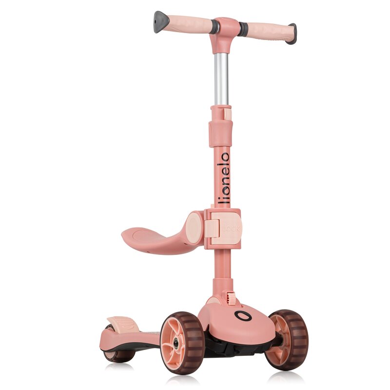Trotineta, Lionelo, Franky, Multifunctionala, Pliabila, Pana la 50 kg, Bicicleta cu 3 roti si trotineta de echilibru, Ghidon reglabil, Sezut detasabil, Roti cu LED, Conform cu EN71, EN62115, 12 luni+, Roz