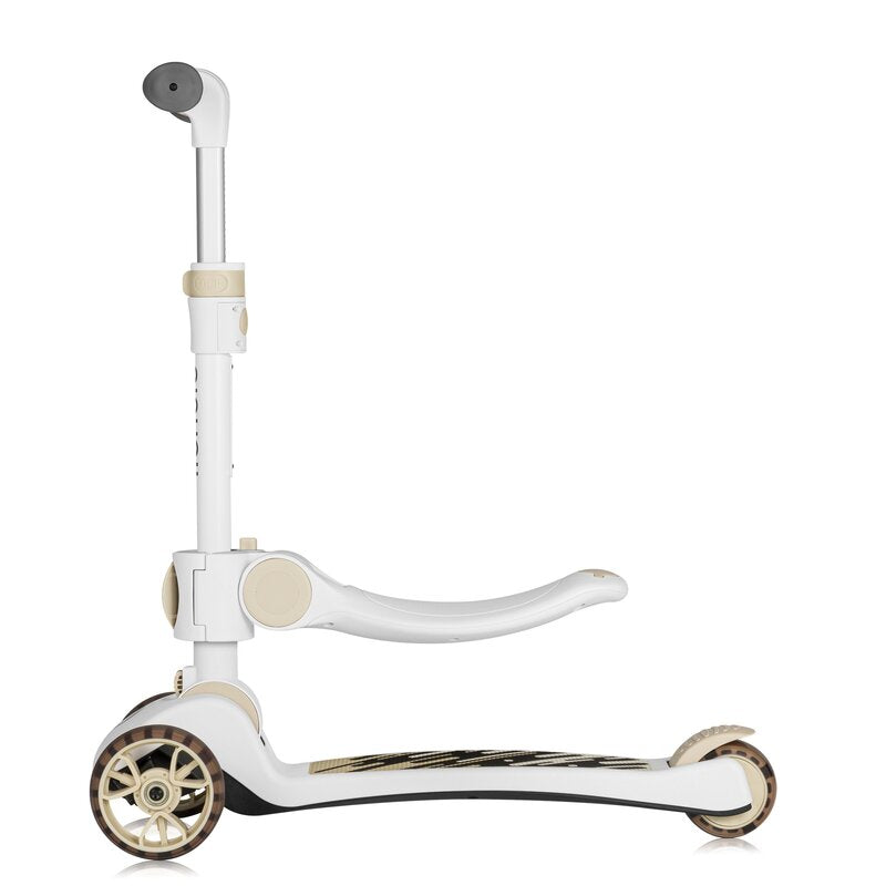 Trotineta, Lionelo, Franky, Multifunctionala, Pliabila, Pana la 50 kg, Bicicleta cu 3 roti si trotineta de echilibru, Ghidon reglabil, Sezut detasabil, Roti cu LED, Conform cu EN71, EN62115, 12 luni+, Bej - gogobaby.ro