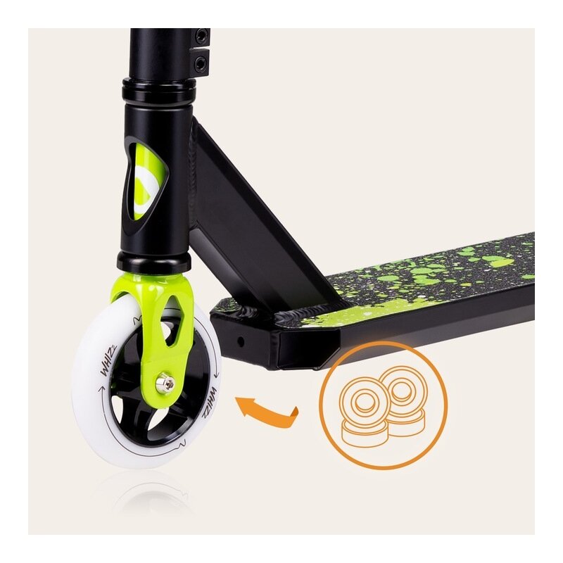 Trotineta, Lionelo, Whizz, Pentru Acrobatii, Rulmenti ABEC-9, 20 - 100 kg, Cadru din aluminiu, Usoara, 3.5 kg, Verde/Negru