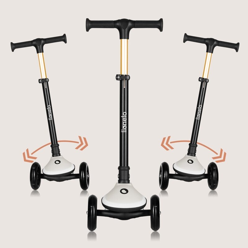 Trotineta pentru copii, Lionelo, Mey, Ultrapliabila, Cu lumini si cosulet, Maner ajustabil pe inaltime, 3 ani+, Pana la 50 Kg, Ultra usor, 2.8 kg, Conform cu standardul EN71-1/2/3, Certificata Intertek, Bej