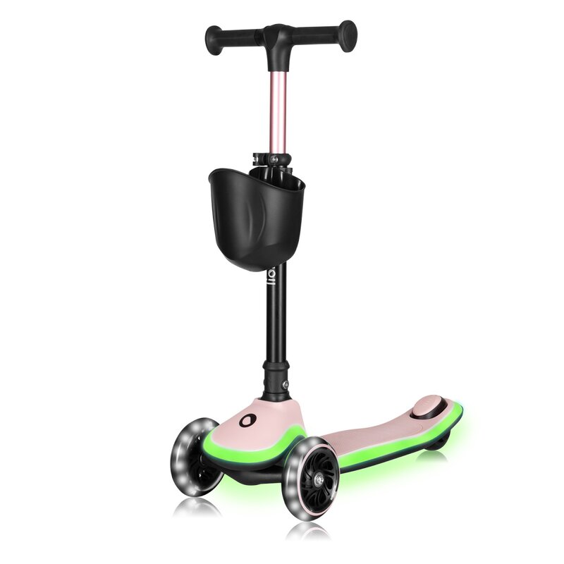 Trotineta pentru copii, Lionelo, Mey, Ultrapliabila, Cu lumini si cosulet, Maner ajustabil pe inaltime, 3 ani+, Pana la 50 Kg, Ultra usor, 2.8 kg, Conform cu standardul EN71-1/2/3, Certificata Intertek, Roz