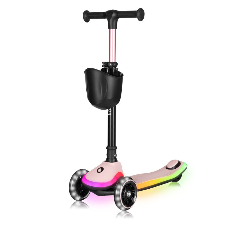 Trotineta pentru copii, Lionelo, Mey, Ultrapliabila, Cu lumini si cosulet, Maner ajustabil pe inaltime, 3 ani+, Pana la 50 Kg, Ultra usor, 2.8 kg, Conform cu standardul EN71-1/2/3, Certificata Intertek, Roz - gogobaby.ro