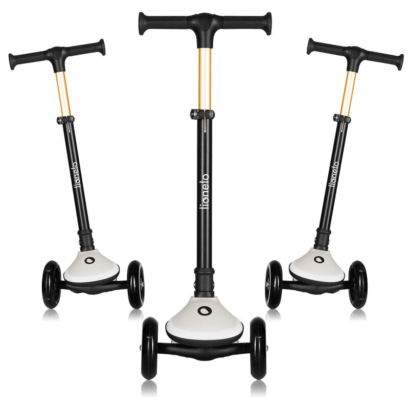 Trotineta pentru copii, Lionelo, Mey, Ultrapliabila, Cu lumini si cosulet, Maner ajustabil pe inaltime, 3 ani+, Pana la 50 Kg, Ultra usor, 2.8 kg, Conform cu standardul EN71-1/2/3, Certificata Intertek, Bej