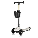 Trotineta pentru copii, Lionelo, Mey, Ultrapliabila, Cu lumini si cosulet, Maner ajustabil pe inaltime, 3 ani+, Pana la 50 Kg, Ultra usor, 2.8 kg, Conform cu standardul EN71-1/2/3, Certificata Intertek, Bej