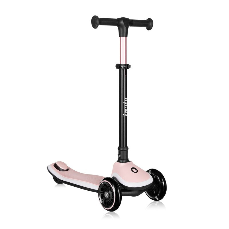 Trotineta pentru copii, Lionelo, Mey, Ultrapliabila, Cu lumini si cosulet, Maner ajustabil pe inaltime, 3 ani+, Pana la 50 Kg, Ultra usor, 2.8 kg, Conform cu standardul EN71-1/2/3, Certificata Intertek, Roz