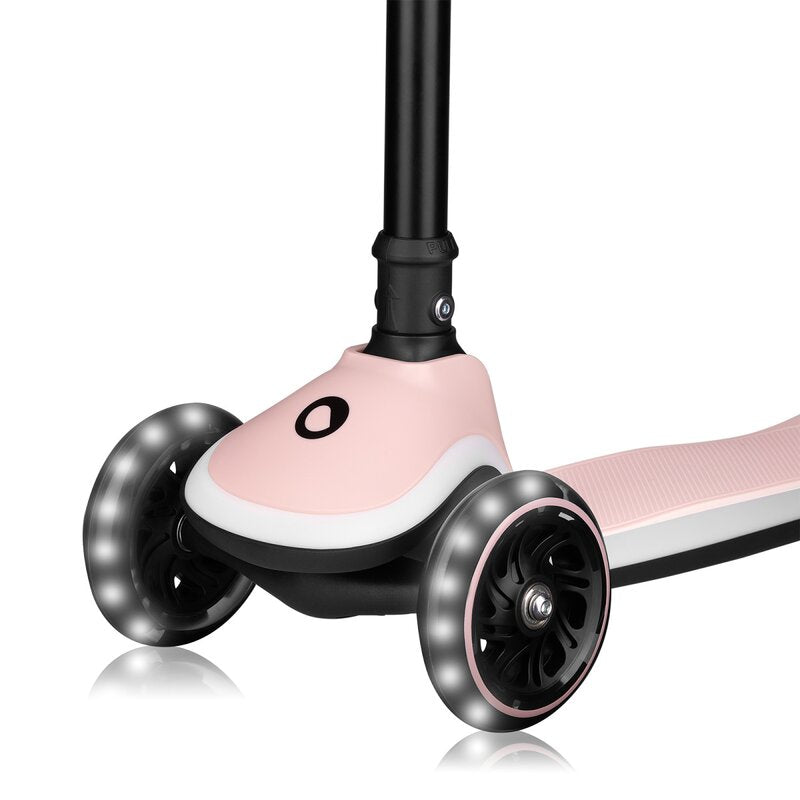 Trotineta pentru copii, Lionelo, Mey, Ultrapliabila, Cu lumini si cosulet, Maner ajustabil pe inaltime, 3 ani+, Pana la 50 Kg, Ultra usor, 2.8 kg, Conform cu standardul EN71-1/2/3, Certificata Intertek, Roz