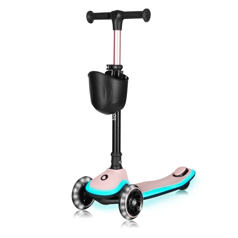 Trotineta pentru copii, Lionelo, Mey, Ultrapliabila, Cu lumini si cosulet, Maner ajustabil pe inaltime, 3 ani+, Pana la 50 Kg, Ultra usor, 2.8 kg, Conform cu standardul EN71-1/2/3, Certificata Intertek, Roz