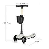 Trotineta pentru copii, Lionelo, Mey, Ultrapliabila, Cu lumini si cosulet, Maner ajustabil pe inaltime, 3 ani+, Pana la 50 Kg, Ultra usor, 2.8 kg, Conform cu standardul EN71-1/2/3, Certificata Intertek, Bej