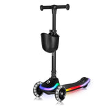 Trotineta pentru copii, Lionelo, Mey, Ultrapliabila, Cu lumini si cosulet, Maner ajustabil pe inaltime, 3 ani+, Pana la 50 Kg, Ultra usor, 2.8 kg, Conform cu standardul EN71-1/2/3, Certificata Intertek, Negru