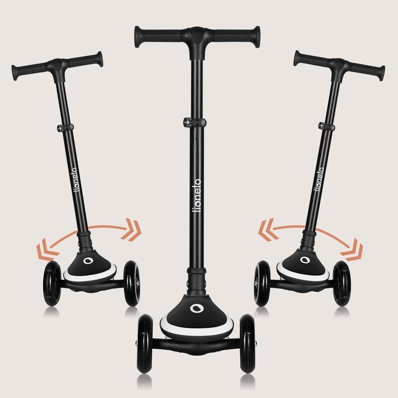 Trotineta pentru copii, Lionelo, Mey, Ultrapliabila, Cu lumini si cosulet, Maner ajustabil pe inaltime, 3 ani+, Pana la 50 Kg, Ultra usor, 2.8 kg, Conform cu standardul EN71-1/2/3, Certificata Intertek, Negru