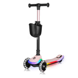 Trotineta pentru copii, Lionelo, Mey, Ultrapliabila, Cu lumini si cosulet, Maner ajustabil pe inaltime, 3 ani+, Pana la 50 Kg, Ultra usor, 2.8 kg, Conform cu standardul EN71-1/2/3, Certificata Intertek, Roz