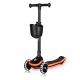 Trotineta pentru copii, Lionelo, Mey, Ultrapliabila, Cu lumini si cosulet, Maner ajustabil pe inaltime, 3 ani+, Pana la 50 Kg, Ultra usor, 2.8 kg, Conform cu standardul EN71-1/2/3, Certificata Intertek, Negru
