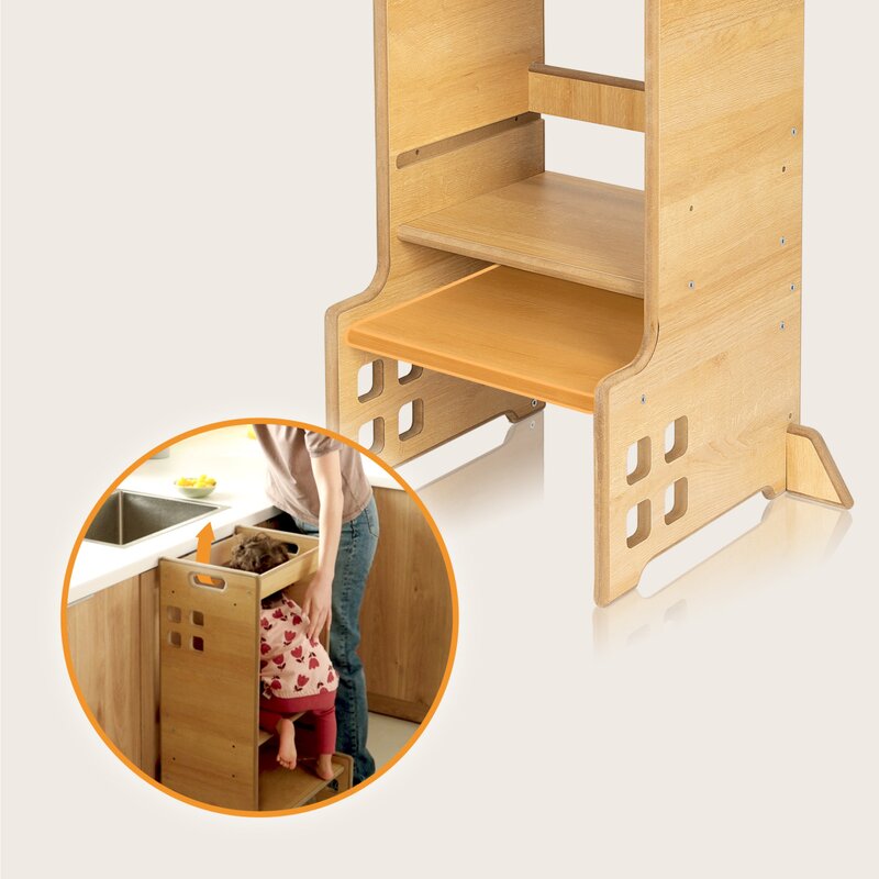 Turn de invatare Montessori, Lionelo, Cass, Functie de raft pentru carti, Pana la 30 kg, 12 luni - 6 ani, Din MDF si furnir, 3 trepte de inaltime, Alb