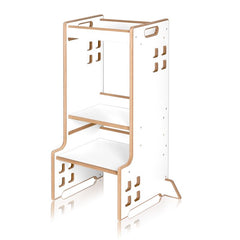 Turn de invatare Montessori, Lionelo, Cass, Functie de raft pentru carti, Pana la 30 kg, 12 luni - 6 ani, Din MDF si furnir, 3 trepte de inaltime, Alb