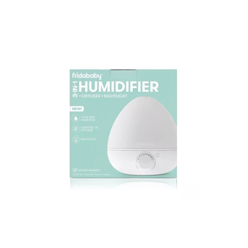 Umidificator, Fridababy, BreatheFrida, Cu ultrasunete 3 in 1, Ultra silentios, Include difuzor de uleiuri esentiale si lumina de veghe, Cu oprire automata, Rezervor BPA Free, Alb