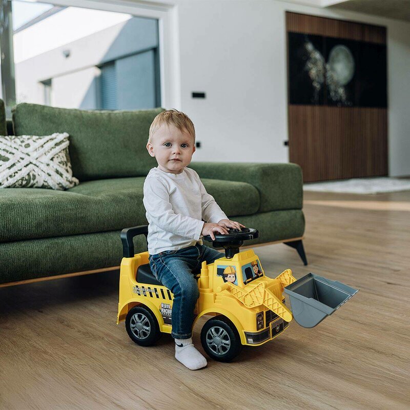 Vehicul ride-on, Free2Move, Buldozer, Cu lumini si sunete, Cu spatiu de depozitare, 19-36 luni, Galben