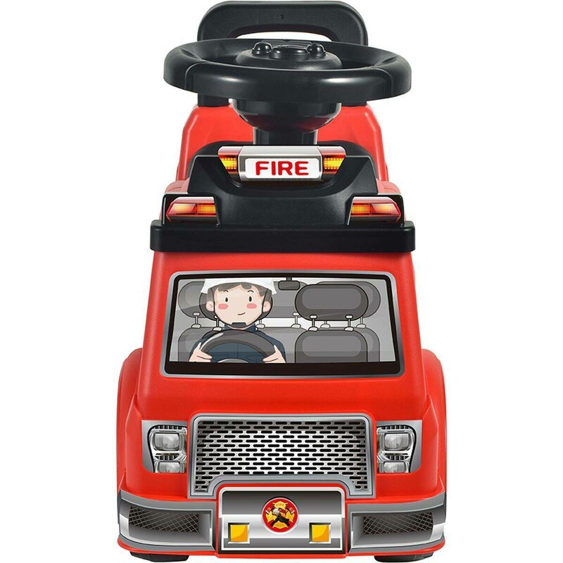 Vehicul ride-on, Free2Move, Masina de pompieri, Cu lumini si sunete, Cu spatiu de depozitare, 19-36 luni, Rosu
