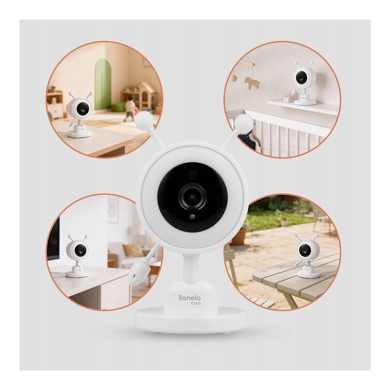 Video monitor, Lionelo, Babyline 3.4, Ecran LCD de 3.5 inch, Raza de actiune pana la 300 m, Conectare 4 camere, Autonomie 8 h, Lampa RGB incorporata, Cantece de leagan, Zoom 4X, Mod nocturn, Alb