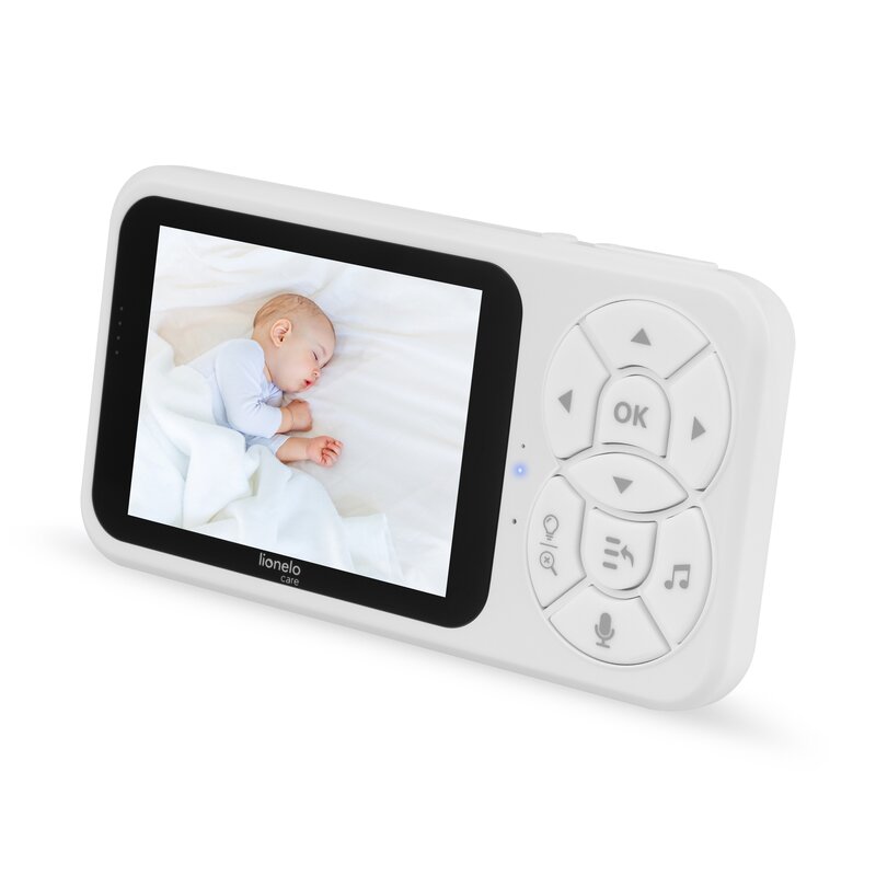 Video monitor, Lionelo, Babyline 3.4, Ecran LCD de 3.5 inch, Raza de actiune pana la 300 m, Conectare 4 camere, Autonomie 8 h, Lampa RGB incorporata, Cantece de leagan, Zoom 4X, Mod nocturn, Alb