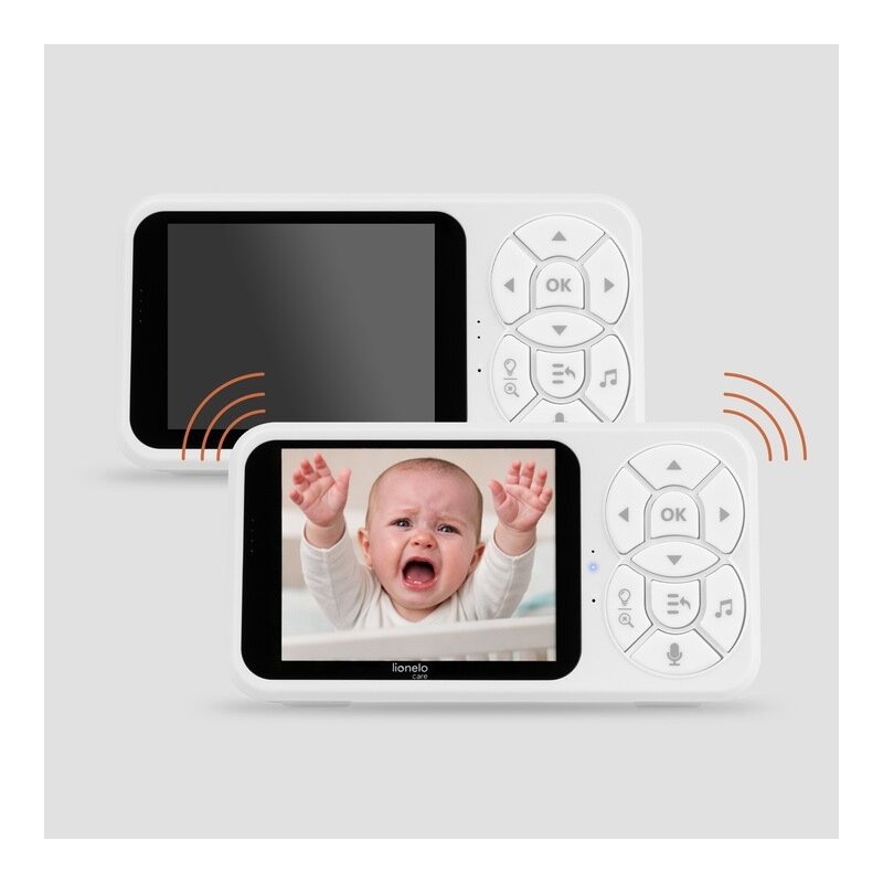 Video monitor, Lionelo, Babyline 3.4, Ecran LCD de 3.5 inch, Raza de actiune pana la 300 m, Conectare 4 camere, Autonomie 8 h, Lampa RGB incorporata, Cantece de leagan, Zoom 4X, Mod nocturn, Alb
