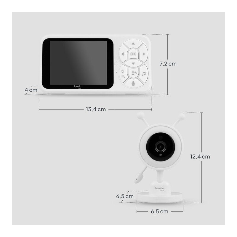 Video monitor, Lionelo, Babyline 3.4, Ecran LCD de 3.5 inch, Raza de actiune pana la 300 m, Conectare 4 camere, Autonomie 8 h, Lampa RGB incorporata, Cantece de leagan, Zoom 4X, Mod nocturn, Alb