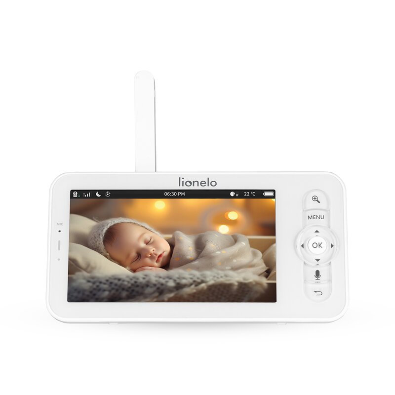 Video monitor, Lionelo, Babyline 9.2. AI, 5 inch, Camera Full HD, Zoom digital 4x, Aplicatie, Tehnologia AI cu detectare a miscarii, Recunoasterea motivului plansului, Melodii, Zgomote albe, Mod nocturn, Alb