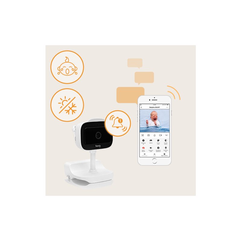 Video monitor, Lionelo, Babyline Go, Cu aplicatia dedicata Lionelo Smart, Mod de noapte 8m, Cu functie de iluminare, Pana la 5h functionare wireless, Comunicare bidirectionala, Rotatie 180 grade, Alb