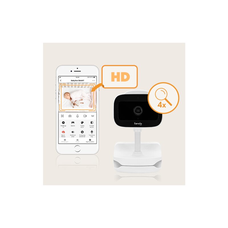 Video monitor, Lionelo, Babyline Go, Cu aplicatia dedicata Lionelo Smart, Mod de noapte 8m, Cu functie de iluminare, Pana la 5h functionare wireless, Comunicare bidirectionala, Rotatie 180 grade, Alb