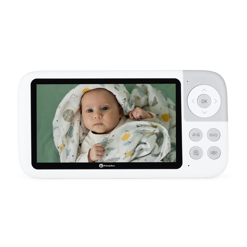 Video monitor, Petite&Mars, Eve 5.0, Ecran HD, Autonomie baterie pana la 16 ore, Raza de actiune 300m, Suport pentru pana la 4 camere, Comunicare bidirectionala, 8 melodii, Activare VOX la voce, Alb