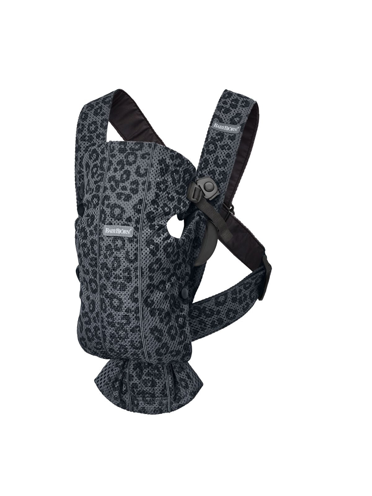 BabyBjorn - Marsupiu anatomic Mini, cu multiple pozitii de purtare, Anthracite/Leopard, 3D Mesh, Editie Limitata - gogobaby.ro