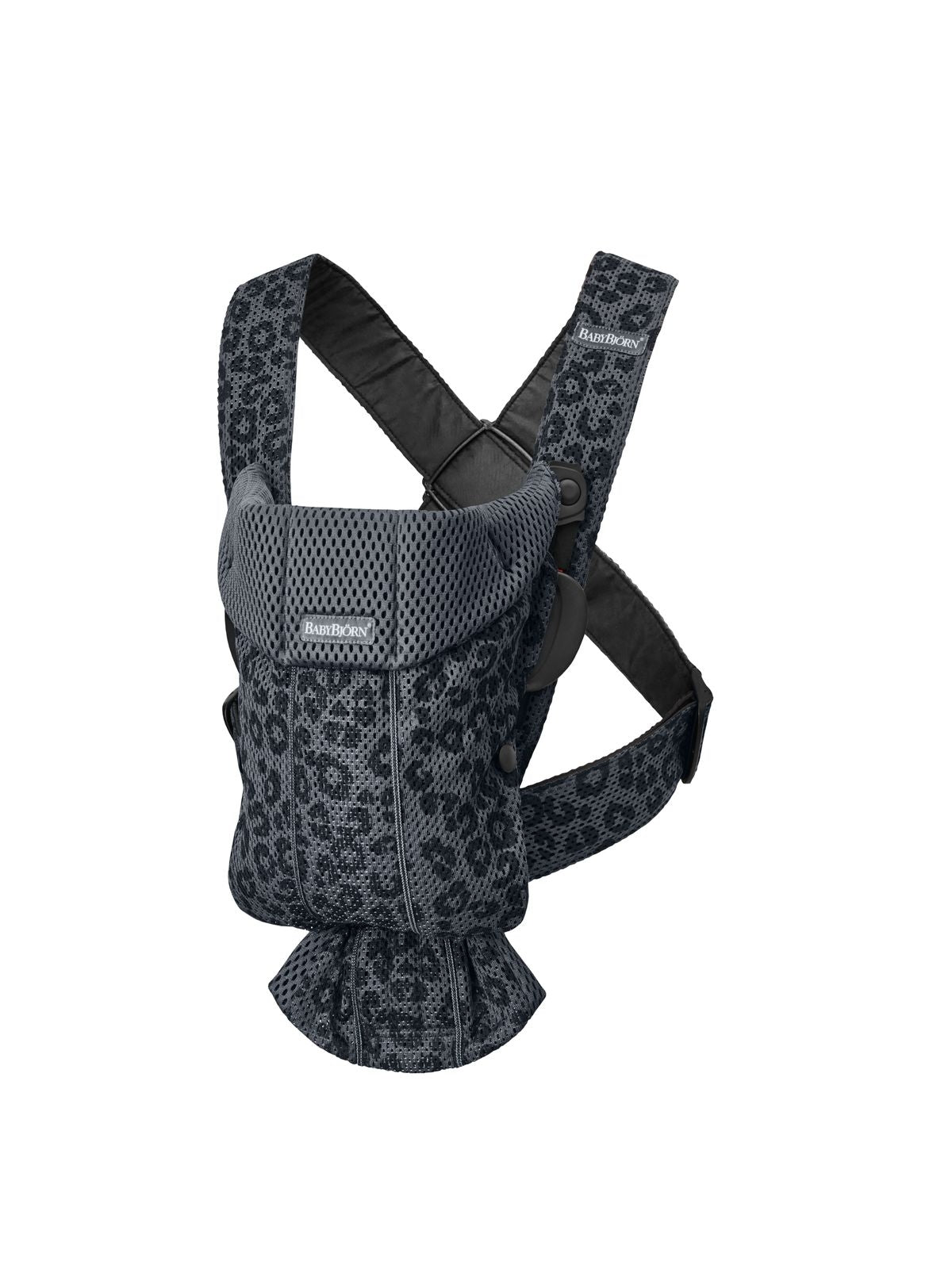 BabyBjorn - Marsupiu anatomic Mini, cu multiple pozitii de purtare, Anthracite/Leopard, 3D Mesh, Editie Limitata - gogobaby.ro
