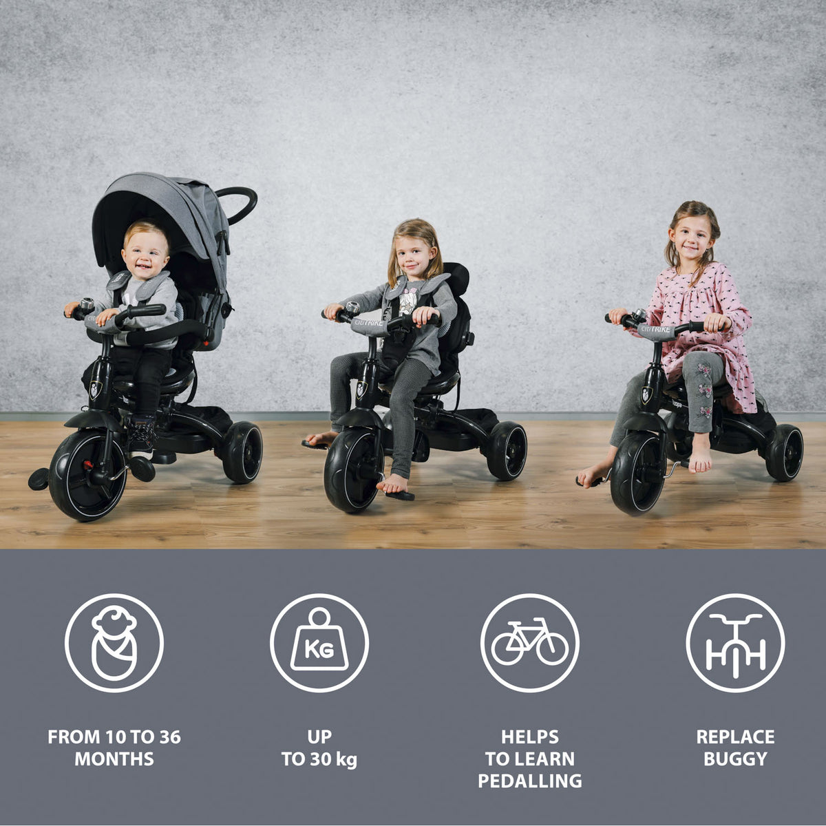 ZOPA - Tricicleta 6 moduri de utilizare Citi Trike Foggy Grey - gogobaby.ro