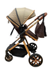 Carucior 3 in 1, L-Sun Olivia, Cadru din aluminiu, Cu landou transformabil si salteluta moale, Scoica auto, Reversibil, Plasa de tantari, Husa de picioare, Pana la 16 kg,  Crem